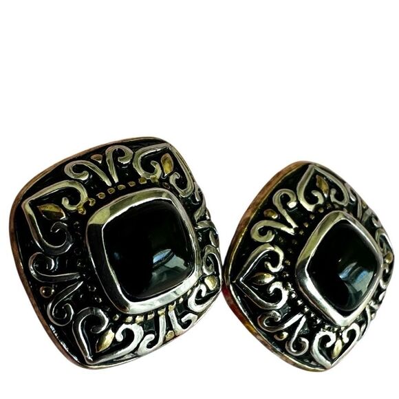 Sterling Silver Earrings with Black Onyx, Rhodium & 18k  Gold Accents - Picture 10 of 10